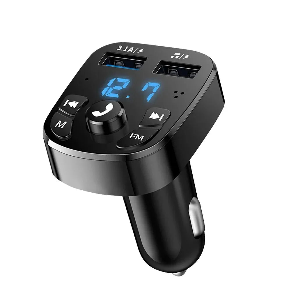 Bluetooth 5.0 FM Transmitter Car Charger with Dual USB & Hands-Free