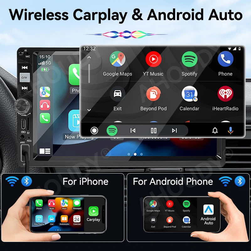 Touchscreen Car Stereo with Wireless CarPlay, Android Auto & Backup Camera