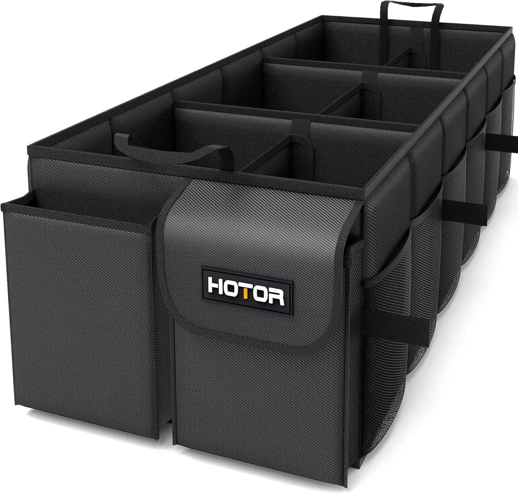 Foldable Car Trunk Organizer with 6 Compartments, Sturdy Storage for SUVs & Sedans, Black, 34.8x16.0x11.6 Inches