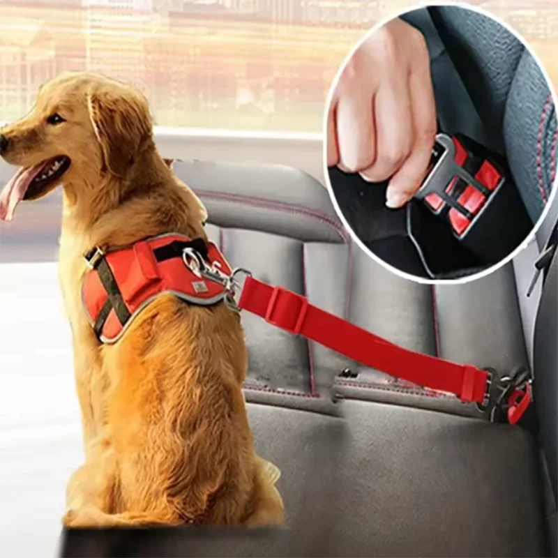 New Adjustable Dog Car Seat Belt Retractable Pet Safety Leash Crash-Proof Vehicle Travel Essential for Dogs