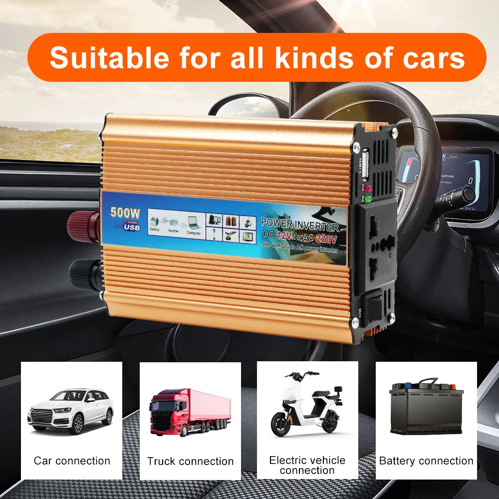500W Portable Car Inverter (12V to 220V)
