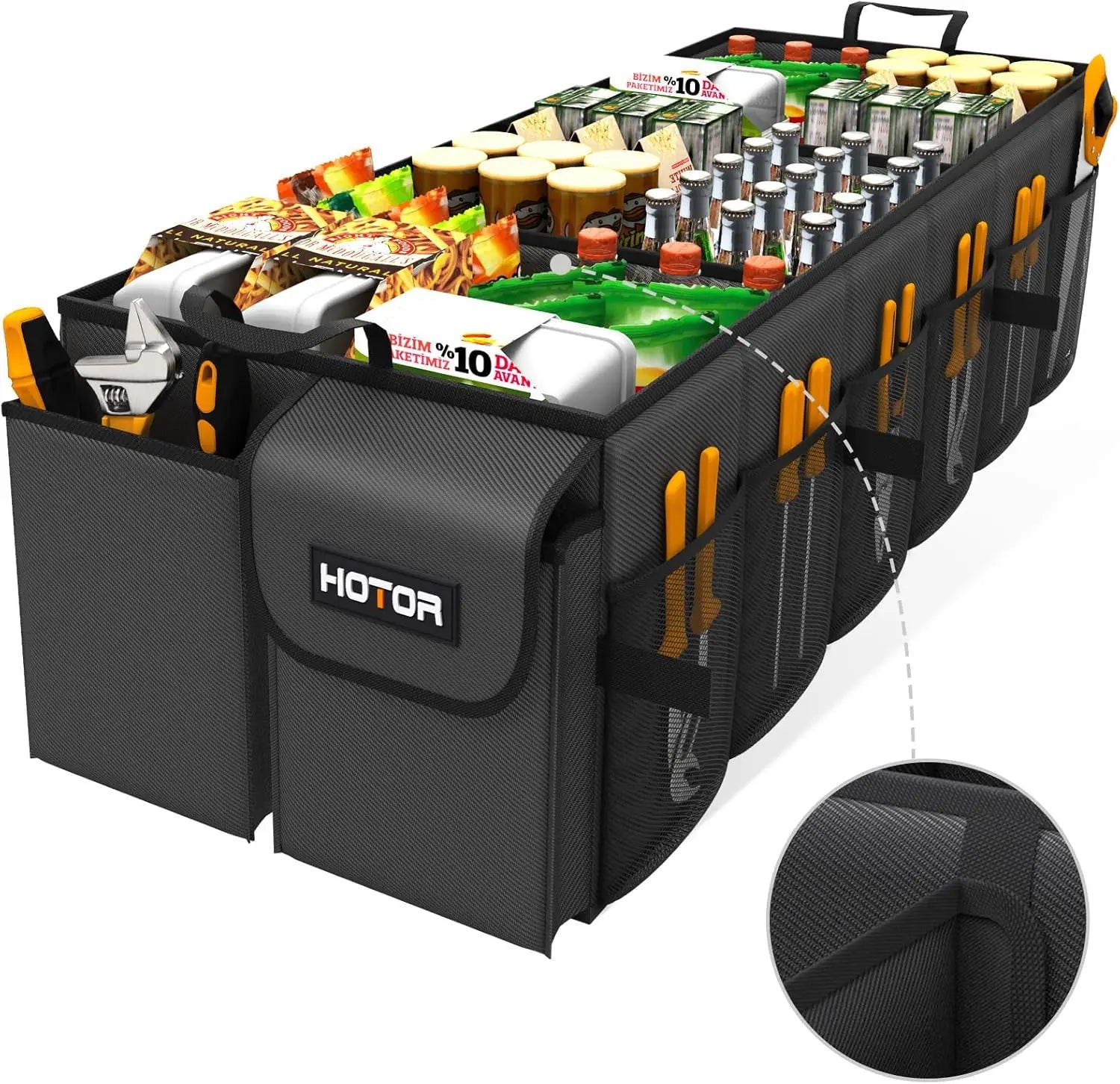 Foldable Car Trunk Organizer with 6 Compartments, Sturdy Storage for SUVs & Sedans, Black, 34.8x16.0x11.6 Inches