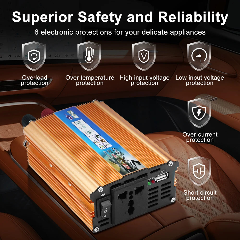 500W Portable Car Inverter (12V to 220V)