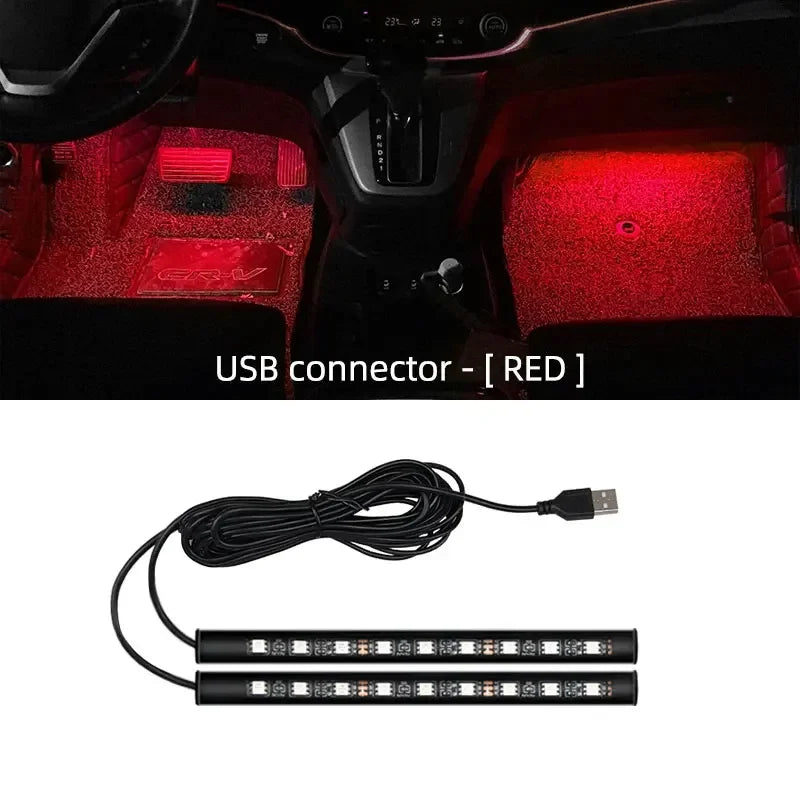Car LED Ambient Foot Light Strip – USB Powered Neon Backlight for Interior Decoration