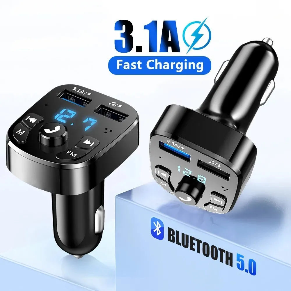 Bluetooth 5.0 FM Transmitter Car Charger with Dual USB & Hands-Free