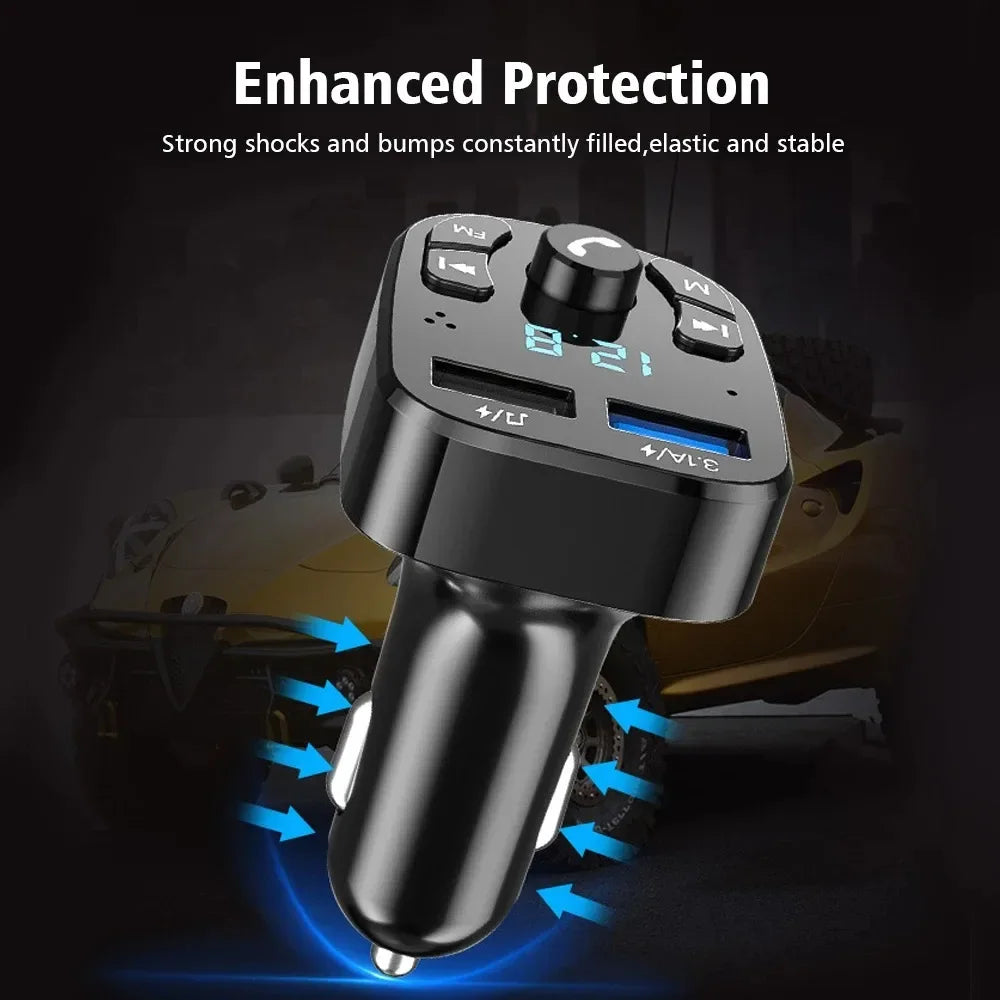 Bluetooth 5.0 FM Transmitter Car Charger with Dual USB & Hands-Free