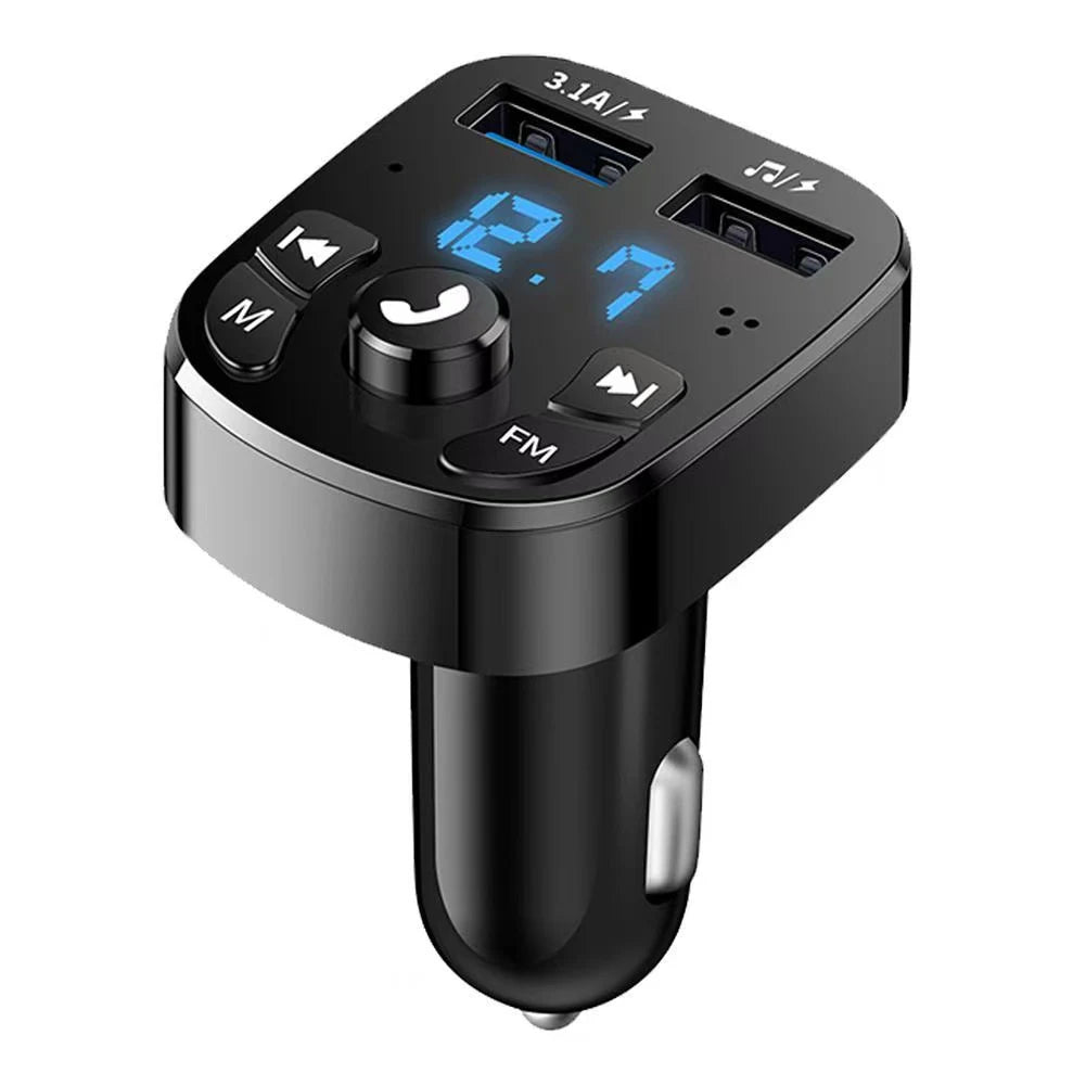 Bluetooth 5.0 FM Transmitter Car Charger with Dual USB & Hands-Free
