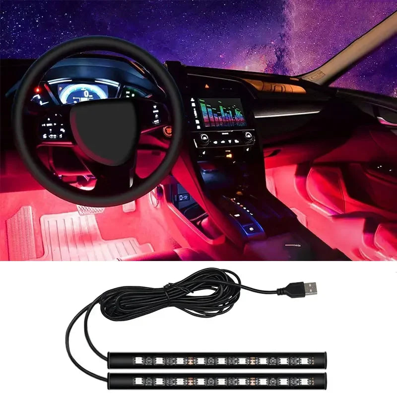 Car LED Ambient Foot Light Strip – USB Powered Neon Backlight for Interior Decoration
