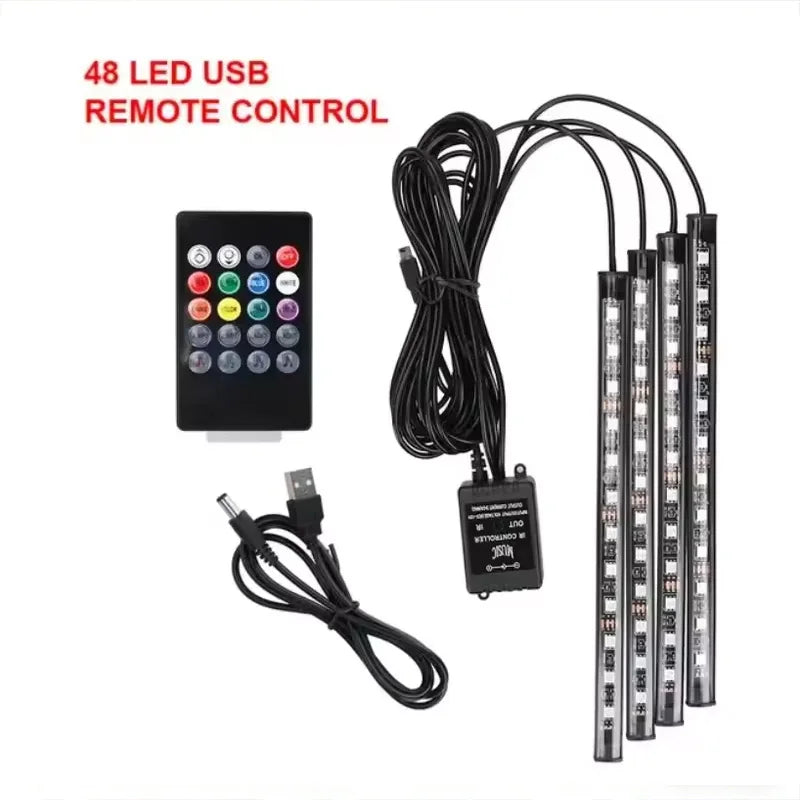 Car LED Ambient Foot Light Strip – USB Powered Neon Backlight for Interior Decoration